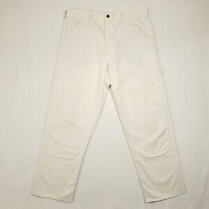 Stan Ray Carpenter Pants Mens 36x29 White Double Knee USA Made Unfinished Hem